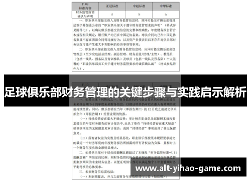 足球俱乐部财务管理的关键步骤与实践启示解析 足球俱乐部财务管理的关键步骤与实践启示解析